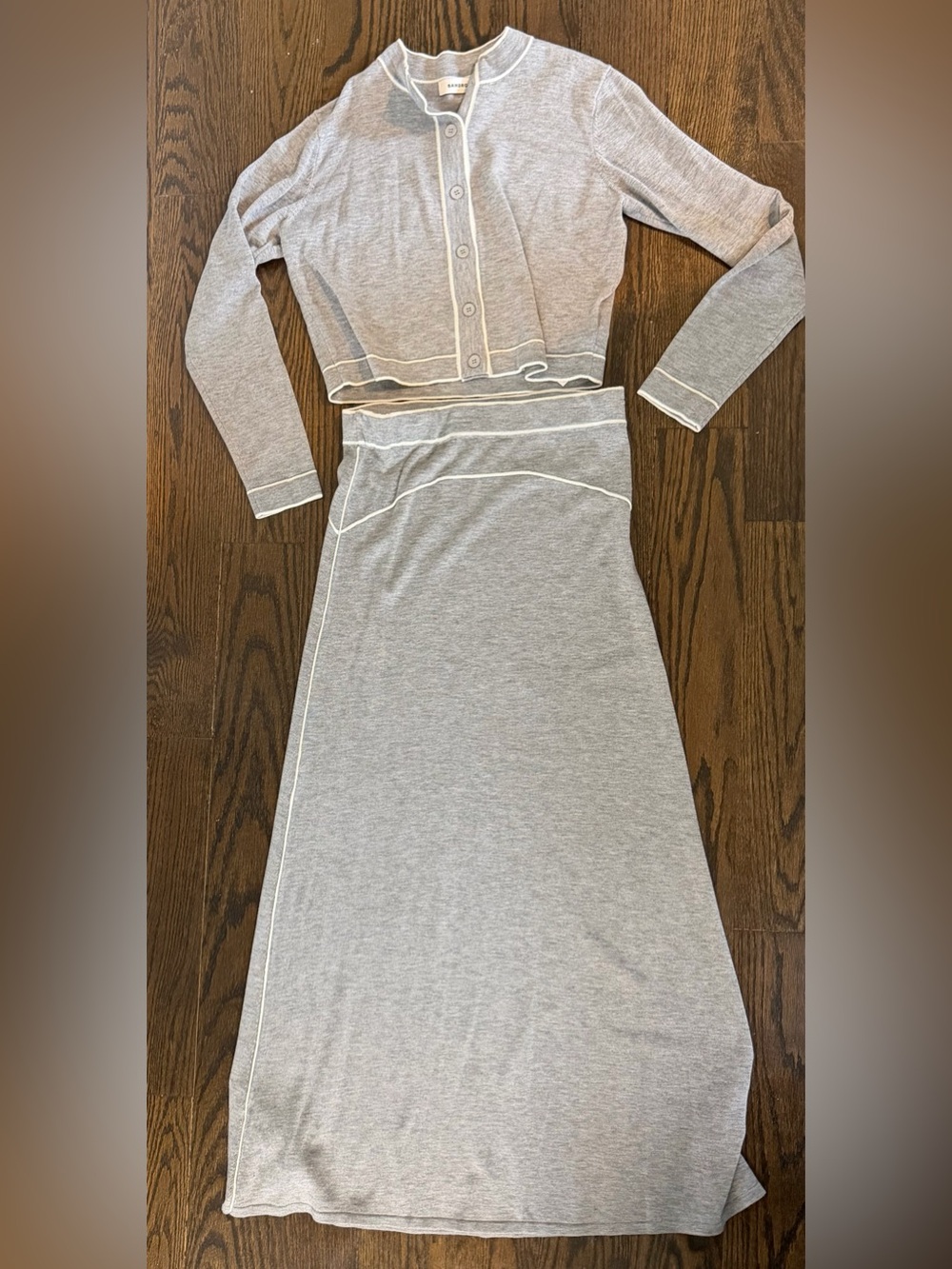 SANDRO Gray knit wool skirt set, size 40